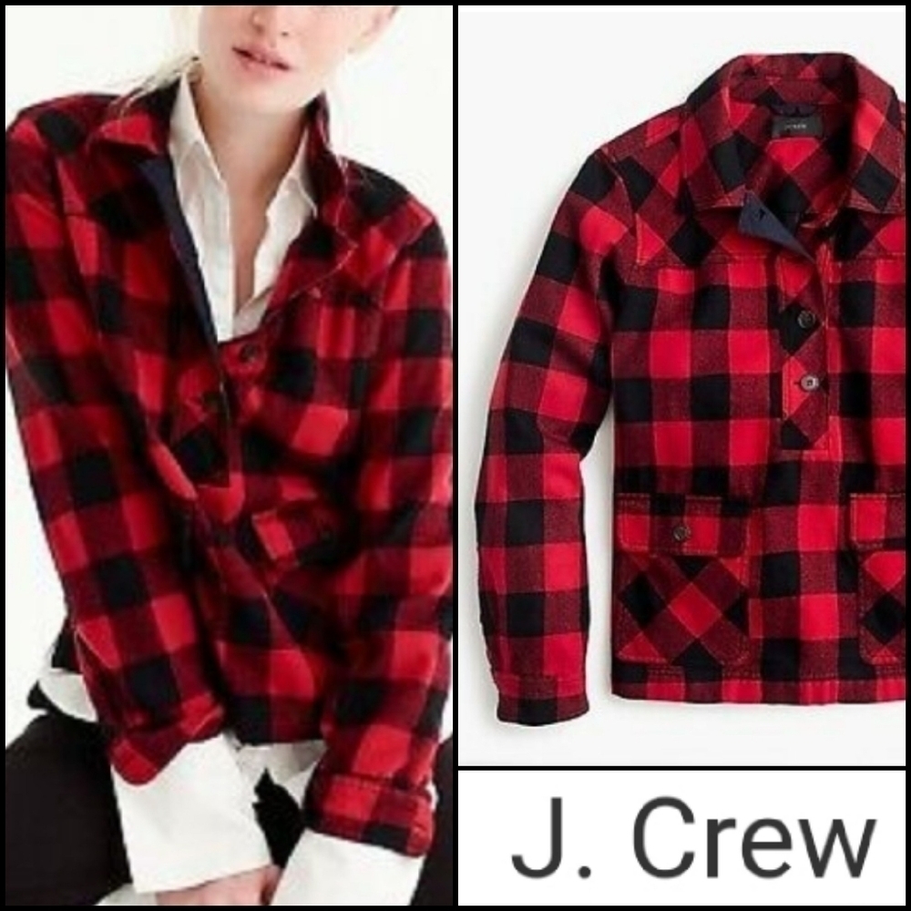 𝅺J CREW Buffalo Plaid Pullover Wool Blend Jacket!